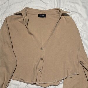 Tan Button-Up Cropped Hoodie